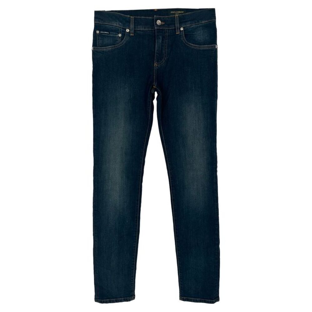 Dolce & Gabbana logo-Patched Skinny Jeans in Navy Blue Cotton